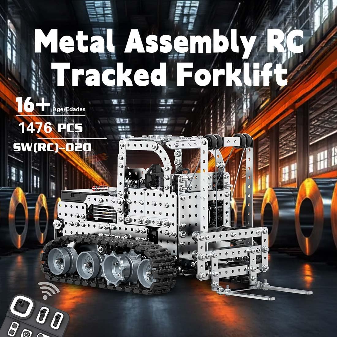 3D Metal Puzzle Forklift, 2.4G 12CH Simulation RC Construction Vehicle Metal Jigsaw Puzzles Assembly Kits with Remote Controller, Home Decor Display for Adults and Teens (1476 PCS)