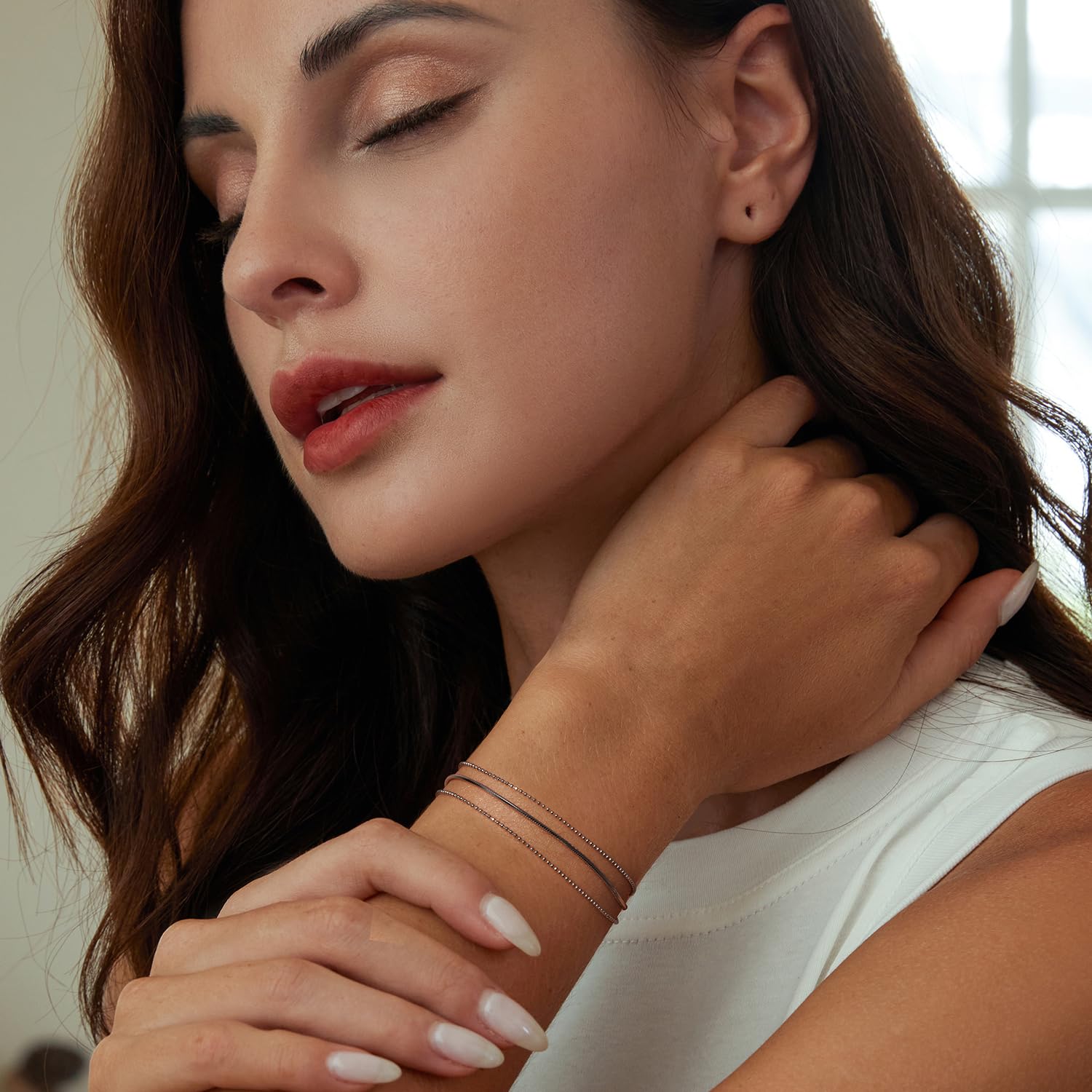 Pulsera con Inicial de corazón de Plata, Pulseras para Mujer, Pulsera de Plata con Capas delicadas Hechas a Mano, Pulsera con corazón con Inicial de Letra
