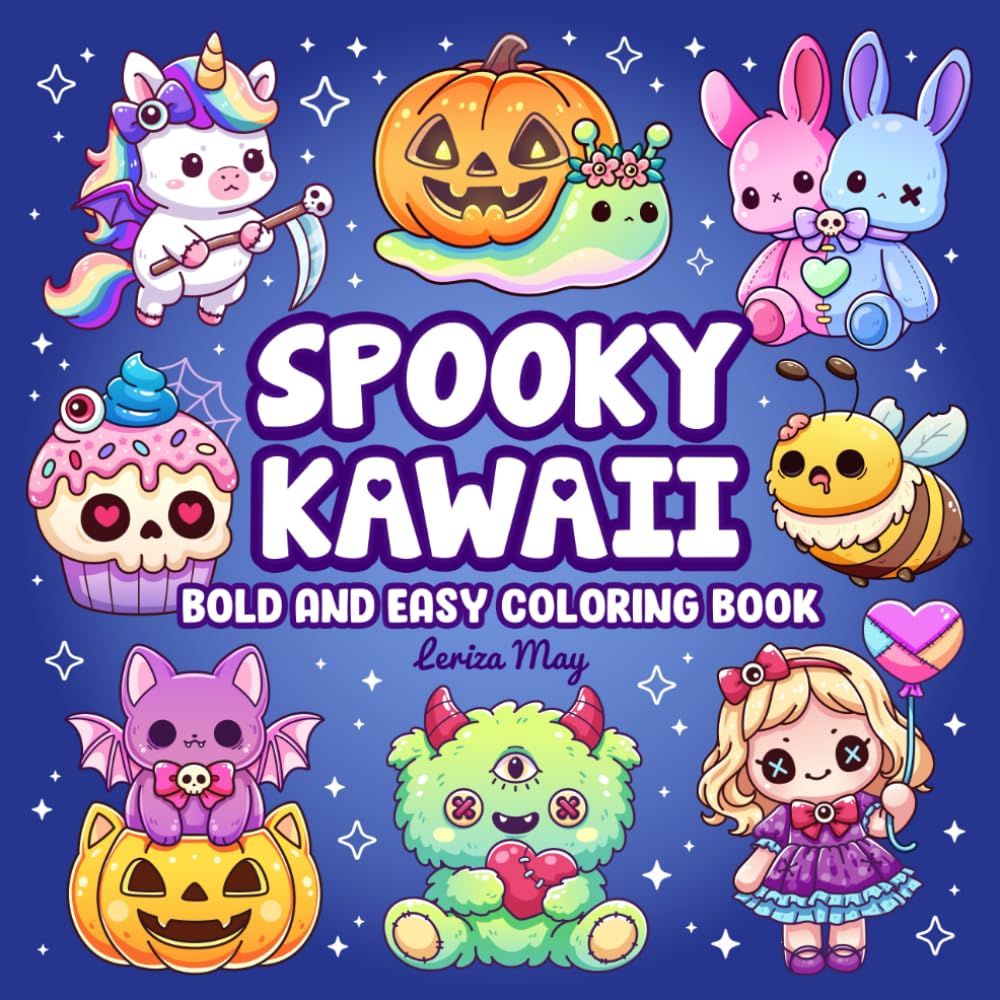 Spooky Kawaii Bold And Easy Coloring Book: Cute and Creepy Pastel Goth Simple Coloring Pages for Adults and Teens