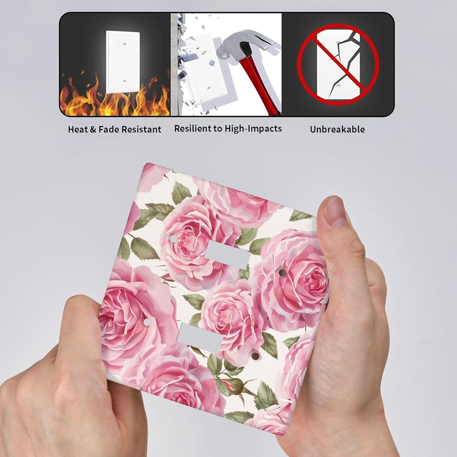 Decorator Switch Cover 2 Gang Double Toggle Pink Roses White Pattern Wall Plate Outlet Switch Covers Light Switch Cover Receptacle Cover