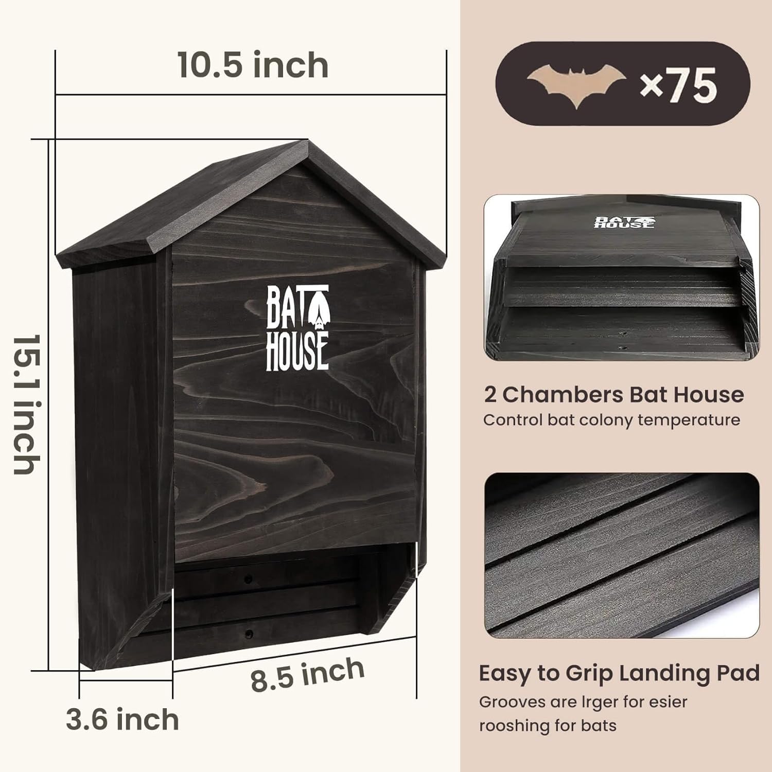Bat Houses for Outdoors for Tree, 2 Chamber Bat Boxes for Outside to Attract Bats to Land and Roost, Durable and Easy to Hang
