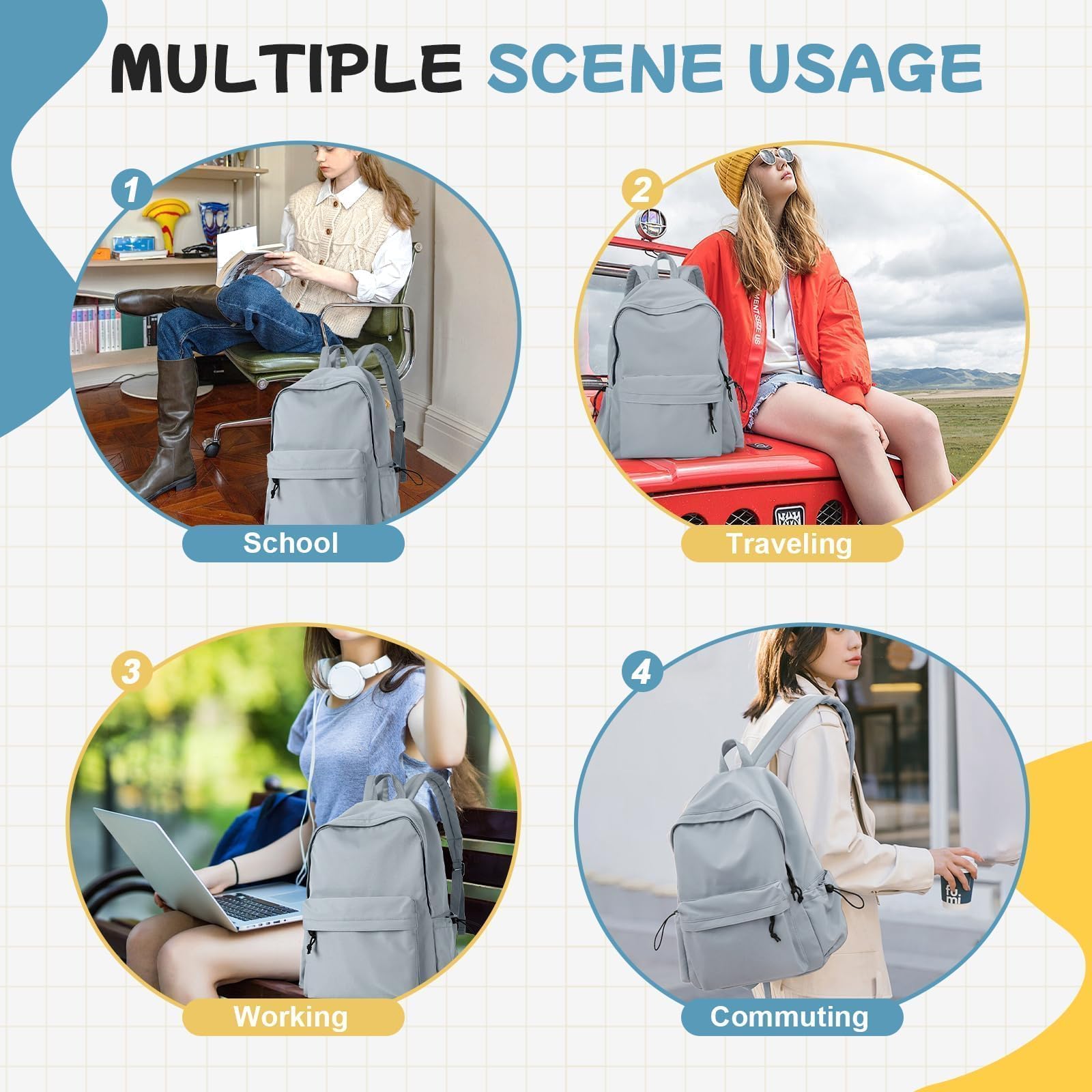 HYC00 Zaino Scuola Superiore Ragazza,Zaino da Scuola Media Ragazzo Zaino Università Leggero Resistente all'acqua College Casual Daypacks, Zaino PC 14 Pollici Zaini Scuola Cartella Adolescente