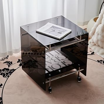 Movable Acrylic Small Coffee Table,Minimalist Coffee Table,Coffee Tables for Living Room,Coffee Table with Wheels,Low Table for Sitting on The Floor,Tea Table,Rectangle Coffee TableBlack