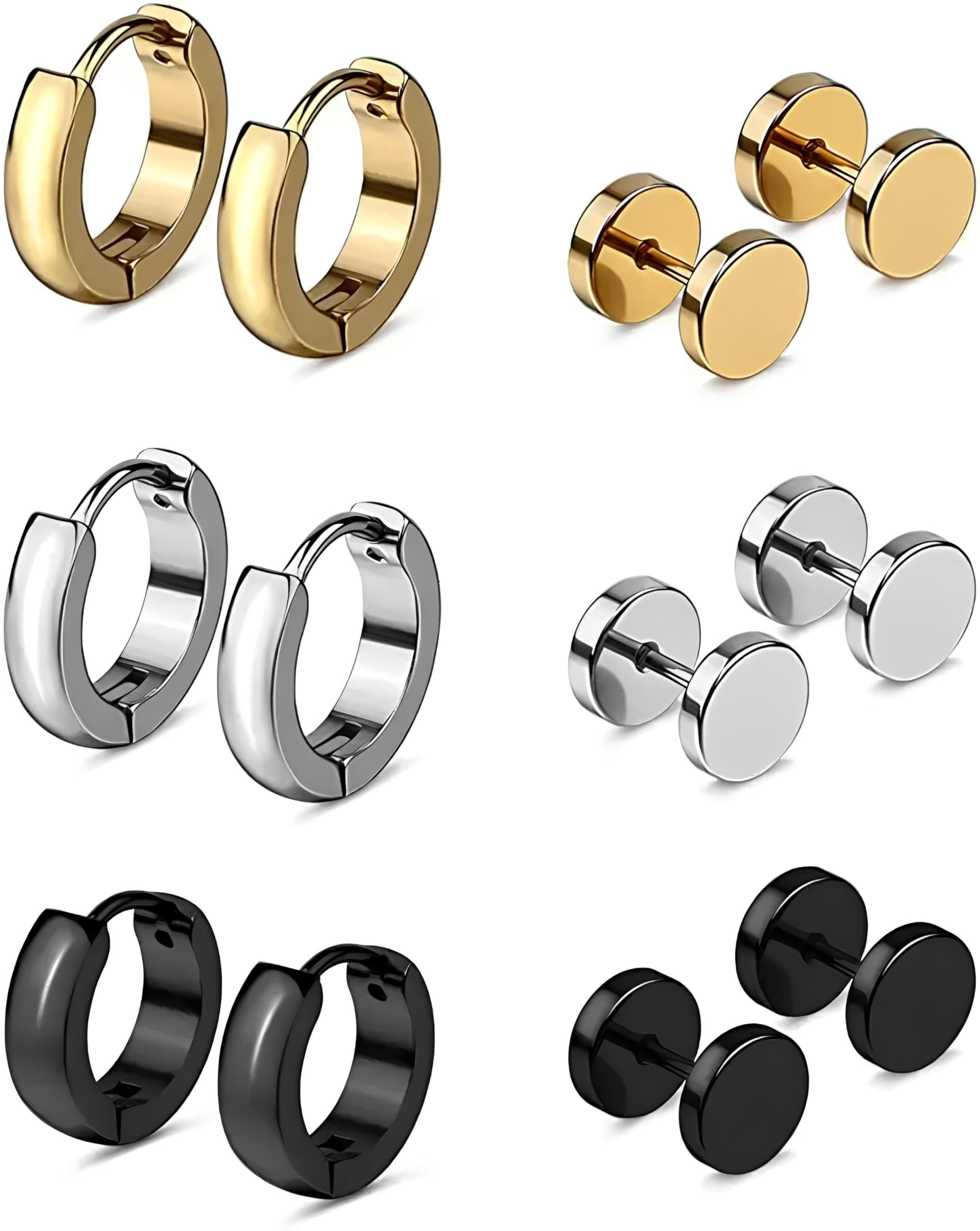 Valentine jewellery Stainless Steel Mens Earrings Combo Black Gold Silver Piercing Screw Bali Stud Hoops Earing Multicolor Earrings Combo for men boys Unisex-image-49