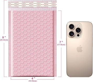 LINGLONG Pink Bubble Mailers 4x8 Inches 50 Pack, Usable Size 4X7 Bubble Envelopes for Small Business, Padded Envelopes, Shipping Envelope, Packaging Bags, Mailing Envelope, Shipping Supplies