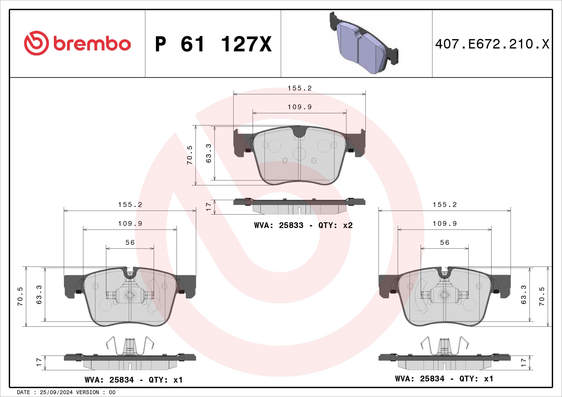 BREMBO Kit pastiglie freni Anteriore predisposto per visualizzazione avviso usura senza accessori P 61 127X Compatibilità con PEUGEOT 308 II 308 SW II, CITROËN C4 Picasso I UD