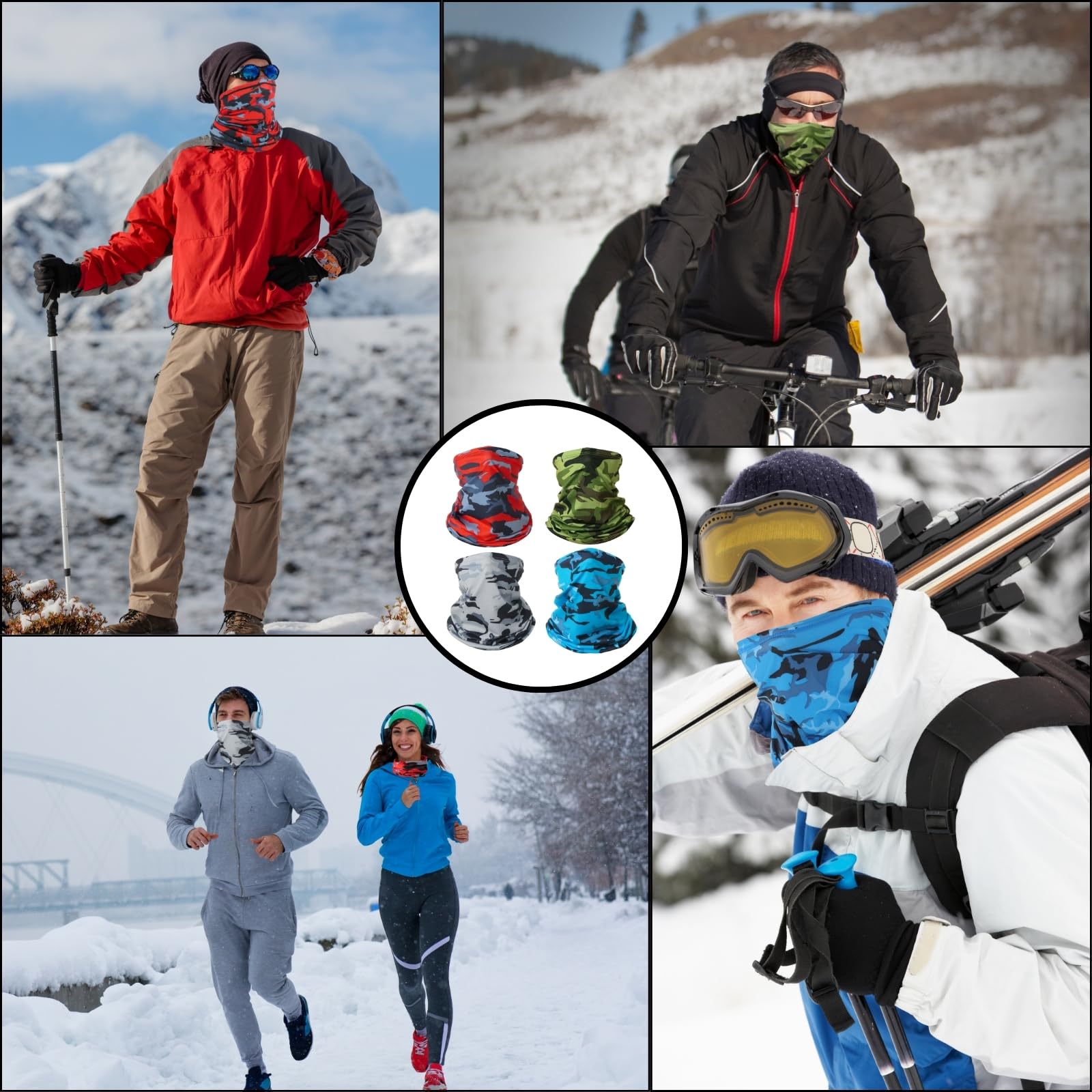 KEYRI 4 Piezas Pañuelo de Hombre Mujer Calentador de Cuello Braga Cuello Moto Mascarilla Multifuncional Deporte Calentador Pasamontañas Máscara de Esquí Ciclismo Senderismo Correr Aire Libre (Vistoso)