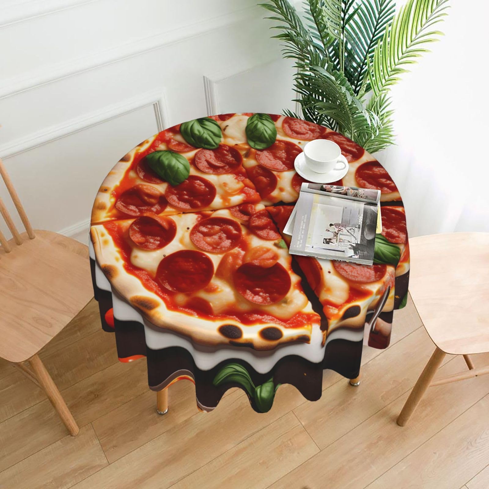 SDEGTHO Pizza Food Print Modern Retro Round Tablecloth 60in Polyester Fabric Cover for Party Dining Table Washable
