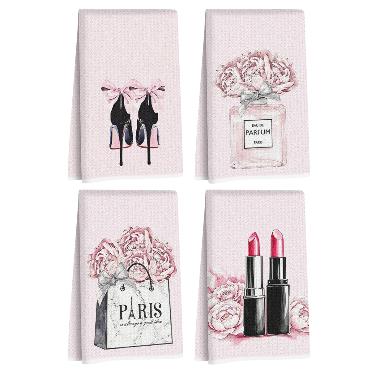 Hanamiya Na 4 Pcs Pink Hand Towels, Perfume Bow Decor Reusable Dish Towels