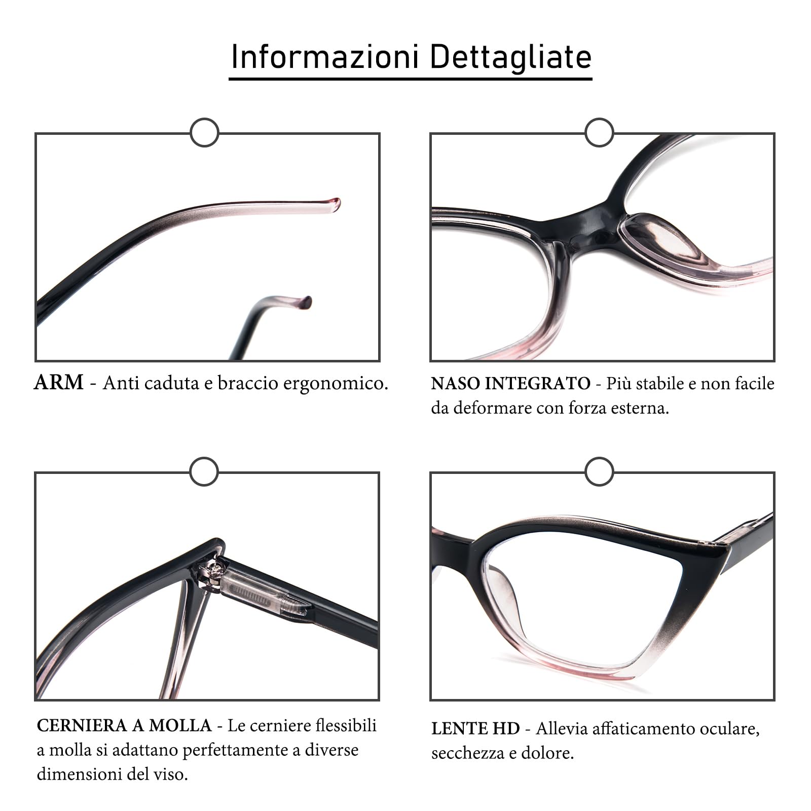 Kodilin Occhiali da Lettura Donna Anti Luce Blu Cat Eye Occhiali per PC con Cerniera a Molla, 1.5 Rosa - 5