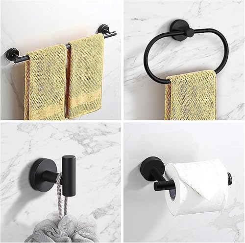 Miniatura 3 de Juego de 7 piezas de accesorios de baño, juego de torre de baño de acero inoxidable negro mate, montaje en pared, incluye barra de toalla de 16