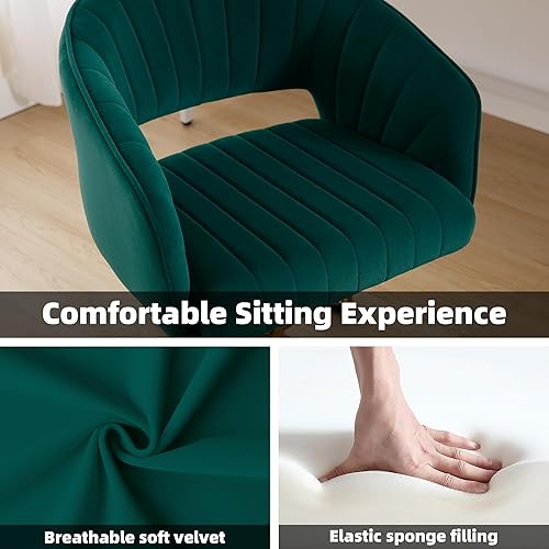 Miniatura 6 de Westice Sillas de escritorio de oficina en casa, moderna silla rodante de terciopelo, silla giratoria de altura ajustable con base de metal, silla