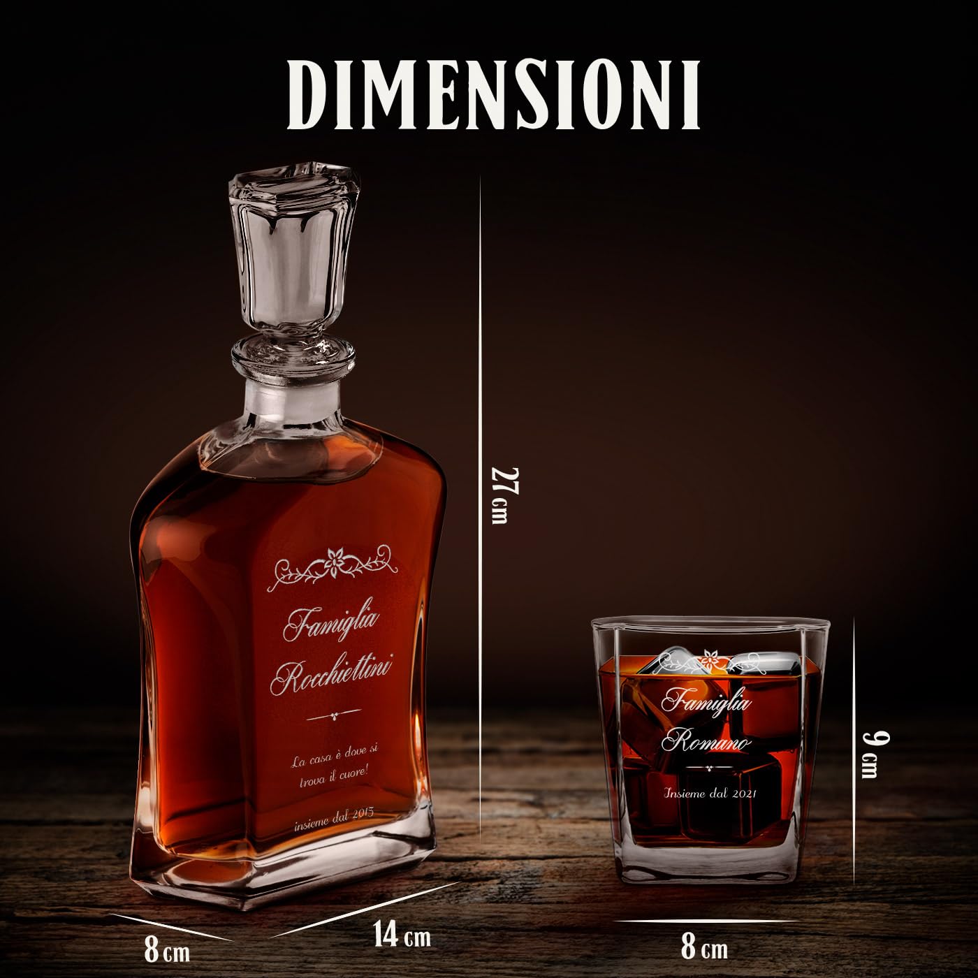 Maverton Set Decanter per Whisky in vetro - da 700 ml - incisione personalizzata - Caraffa + 2/4/ 6 bicchieri - idea regalo per l'anniversario per la coppia di sposi o fidanzati - Primula