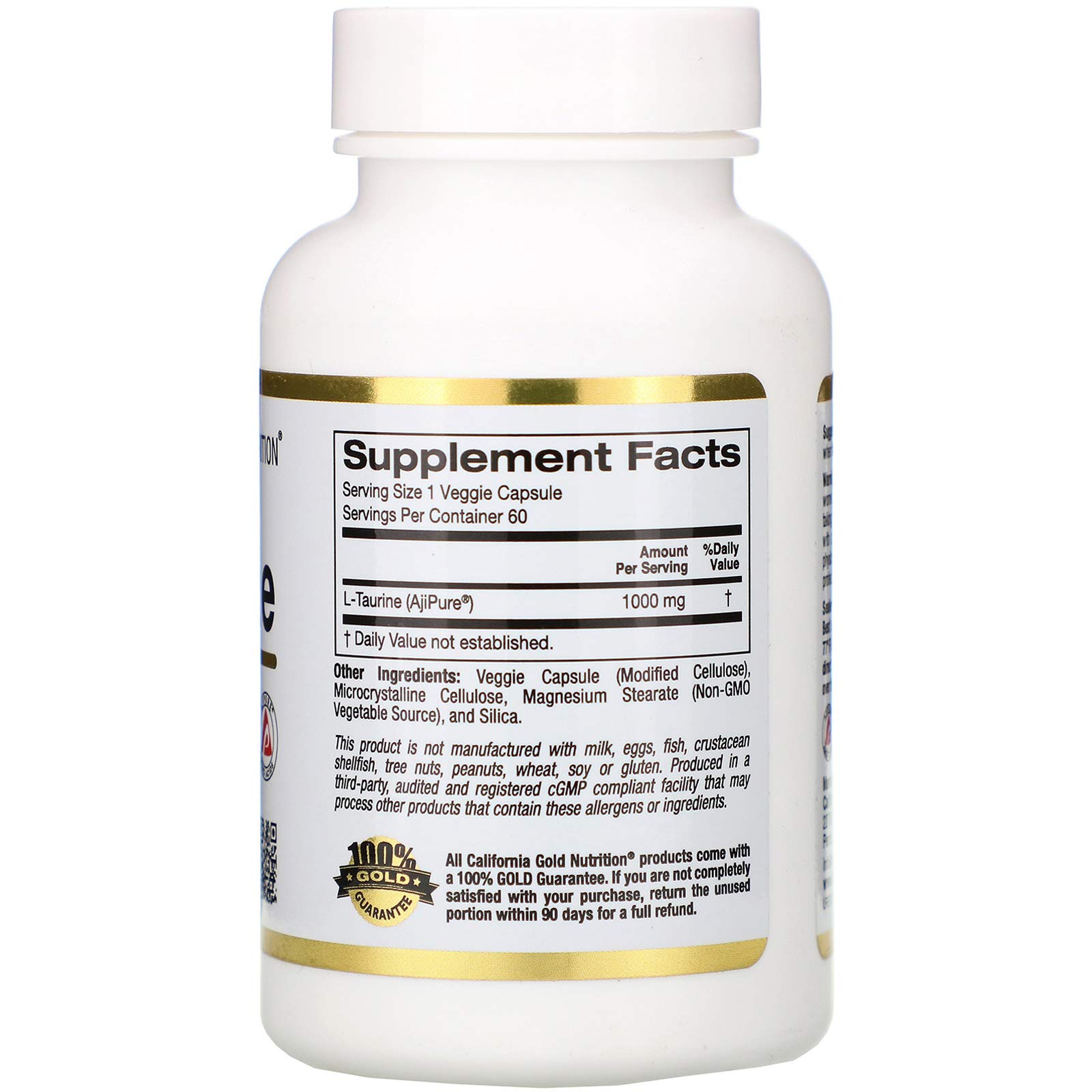 California Gold Nutrition L-Taurine, 1,000 mg, 60 Veggie Capsules