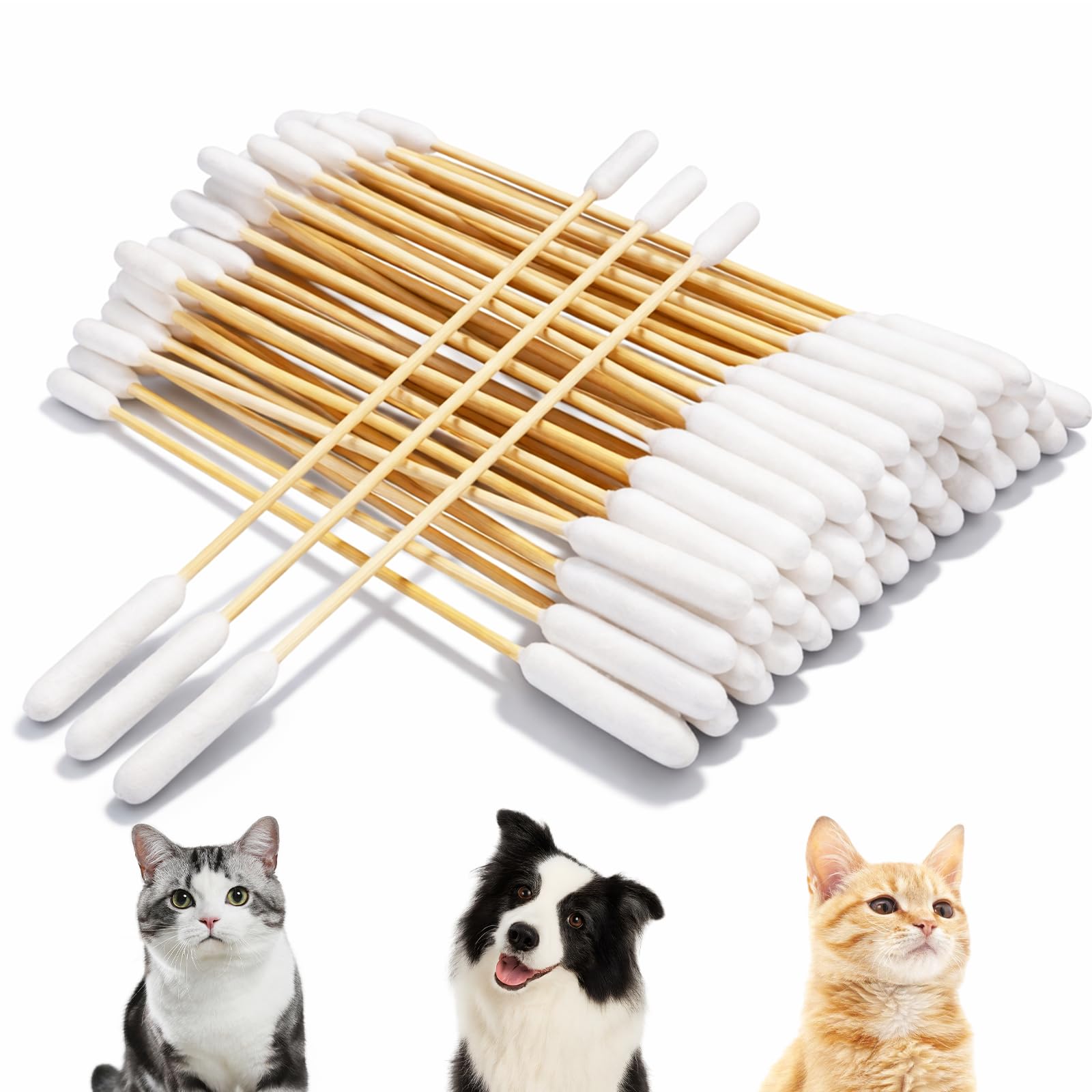 100 Pcs 6 Inch Long Cotton Swab for Dogs Ears Double Sided Qtips Dog Ear Swabs Large Wooden