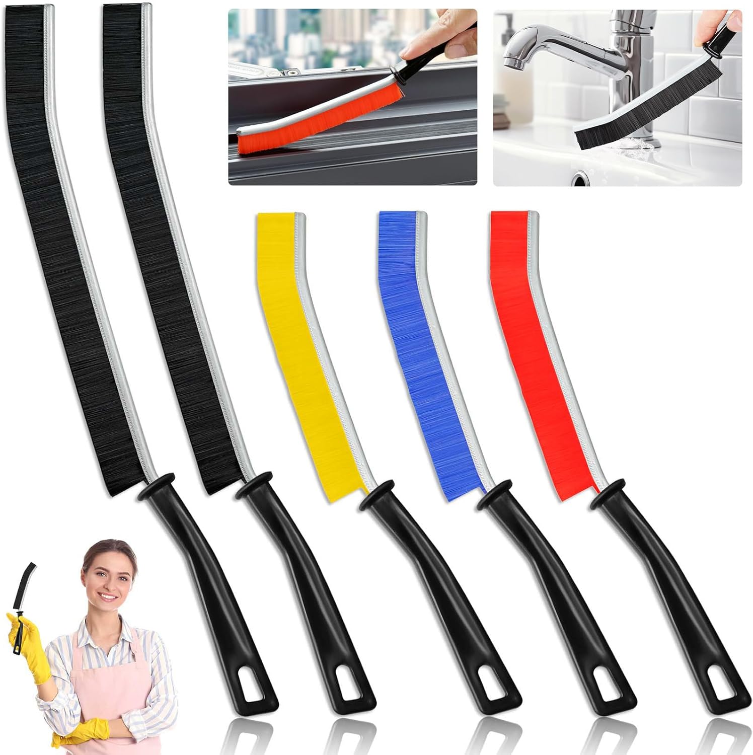 5Pcs Hard Bristle Crevice Cleaning Brushes,13″/ 9.2″ Crevice Cleaning Brushes for Household Use，Designed for Cleaning Narrow Spaces, Baseboard, Faucets, Grout Cleaner Brush KOSPRIE