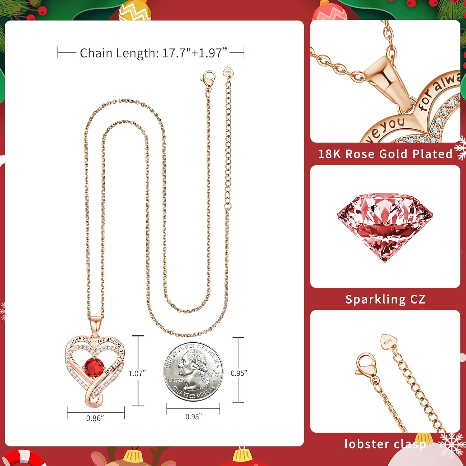 Infinity Love Heart Birthstone Necklace for Women Wife, S925 Sterling Silver Anniversary for Women Wife Birthday Gift for Her Girlfriend Mom Daughters, I Love You Women's Jewelry 18k Rose Gold Filled - Image 4