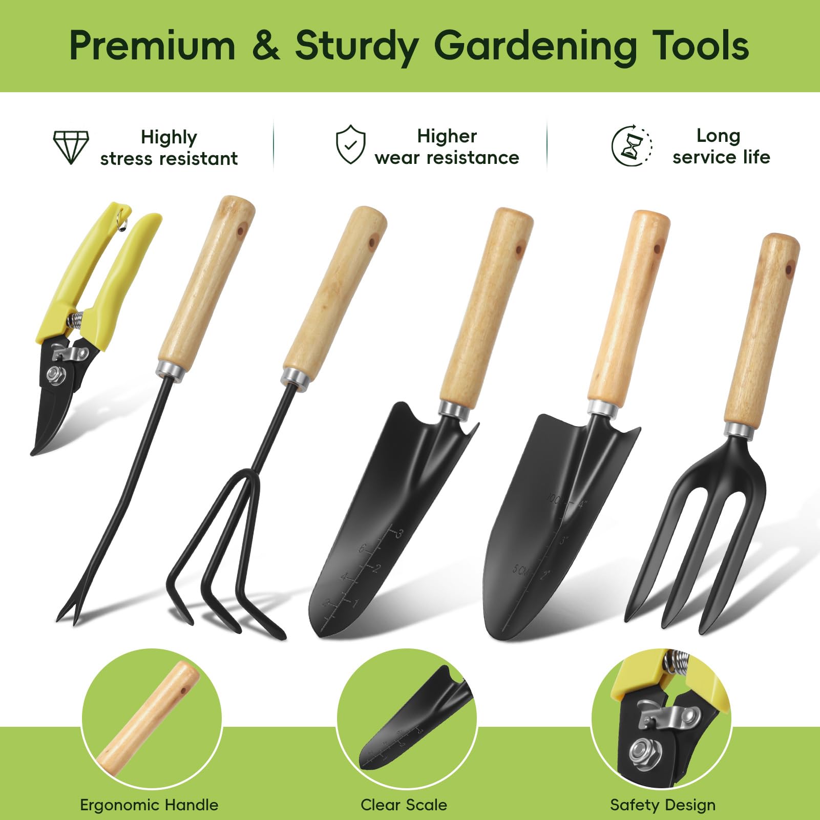 Juego de herramientas de jardinería de 9 piezas, juego de herramientas de jardín resistentes con mango de madera, kit de jardinería de alta calidad y duradero con elegante bolso, regalos de