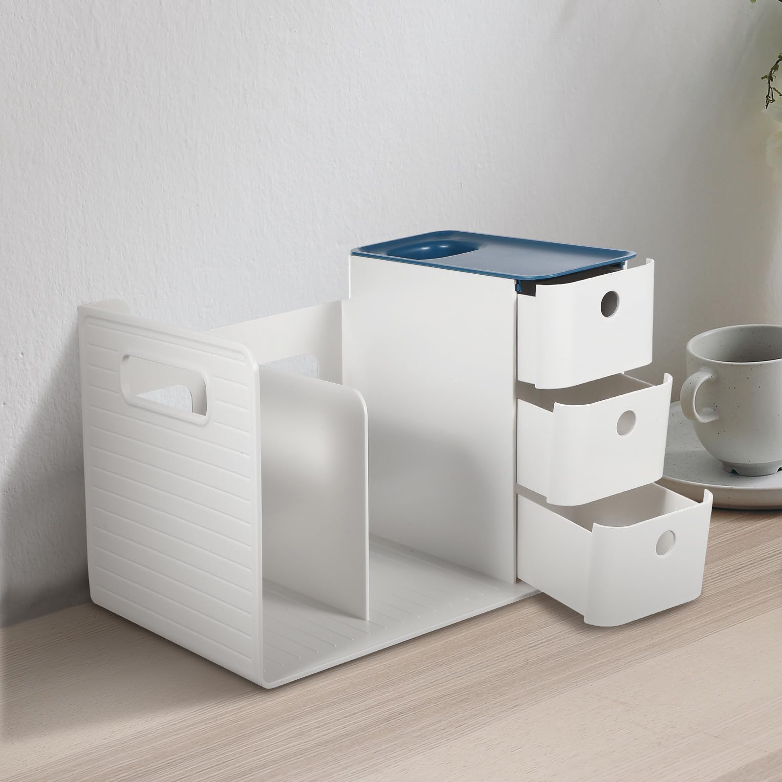 VILLCASE Schreibtischschubladen Organizer aus Kunststoff Kleiner Multifunktionaler Aufbewahrungsbox in Blau Platzsparend für Büro Make Up und Schreibtischzubehör