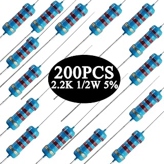 JIADONG 200PCS 1/2W Carbon Film Resistors,2.2K Ohm 5% Assorted Resistor for DIY Electronic Project