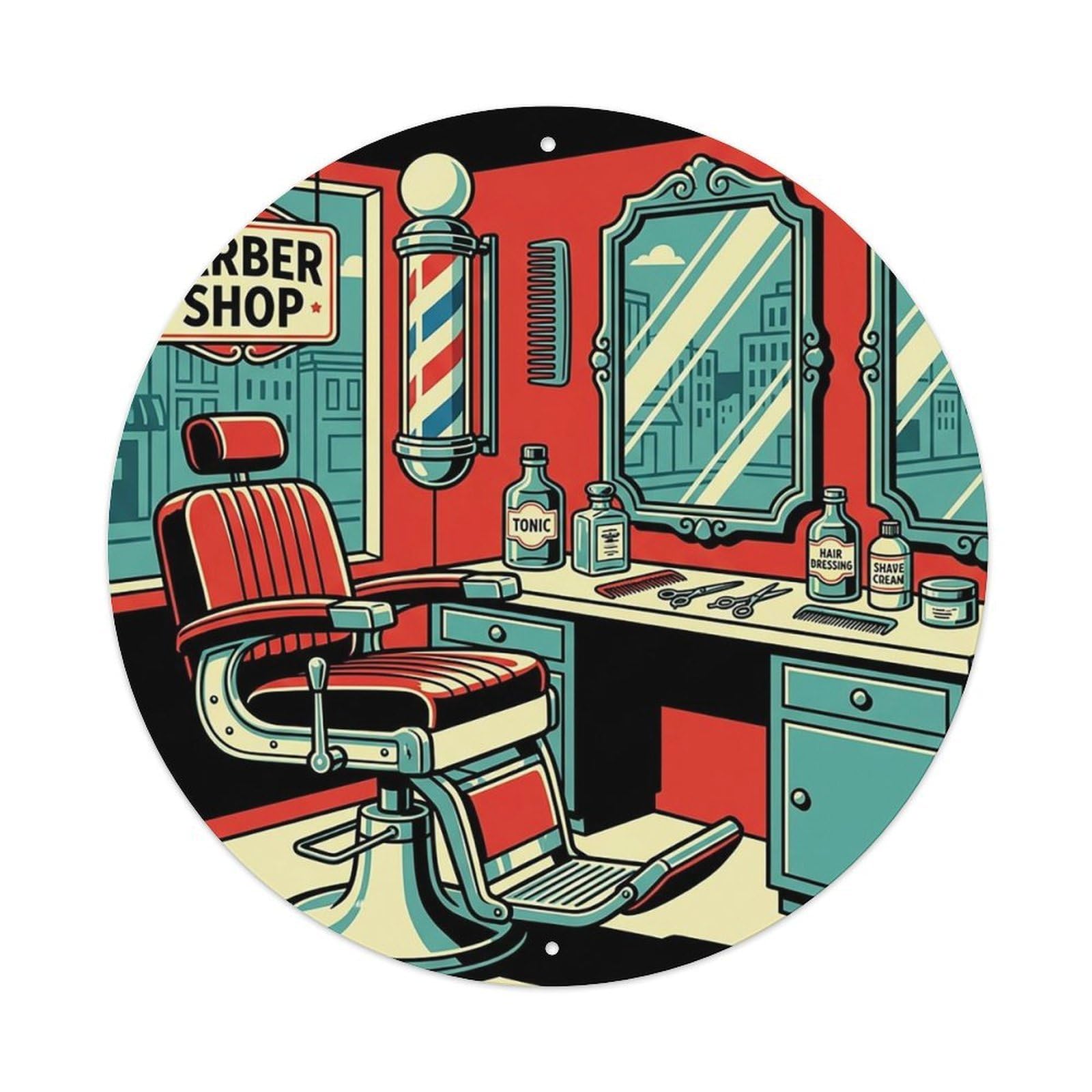 Vintage Retro Barbershop Chair Pole Metal Tin Sign