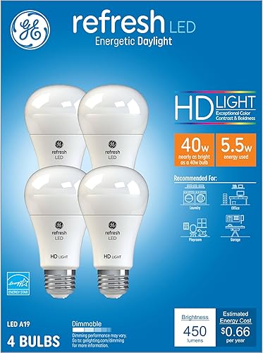 GE Refresh Bombillas LED, 40 W, luz diurna, A19 (paquete de 4)