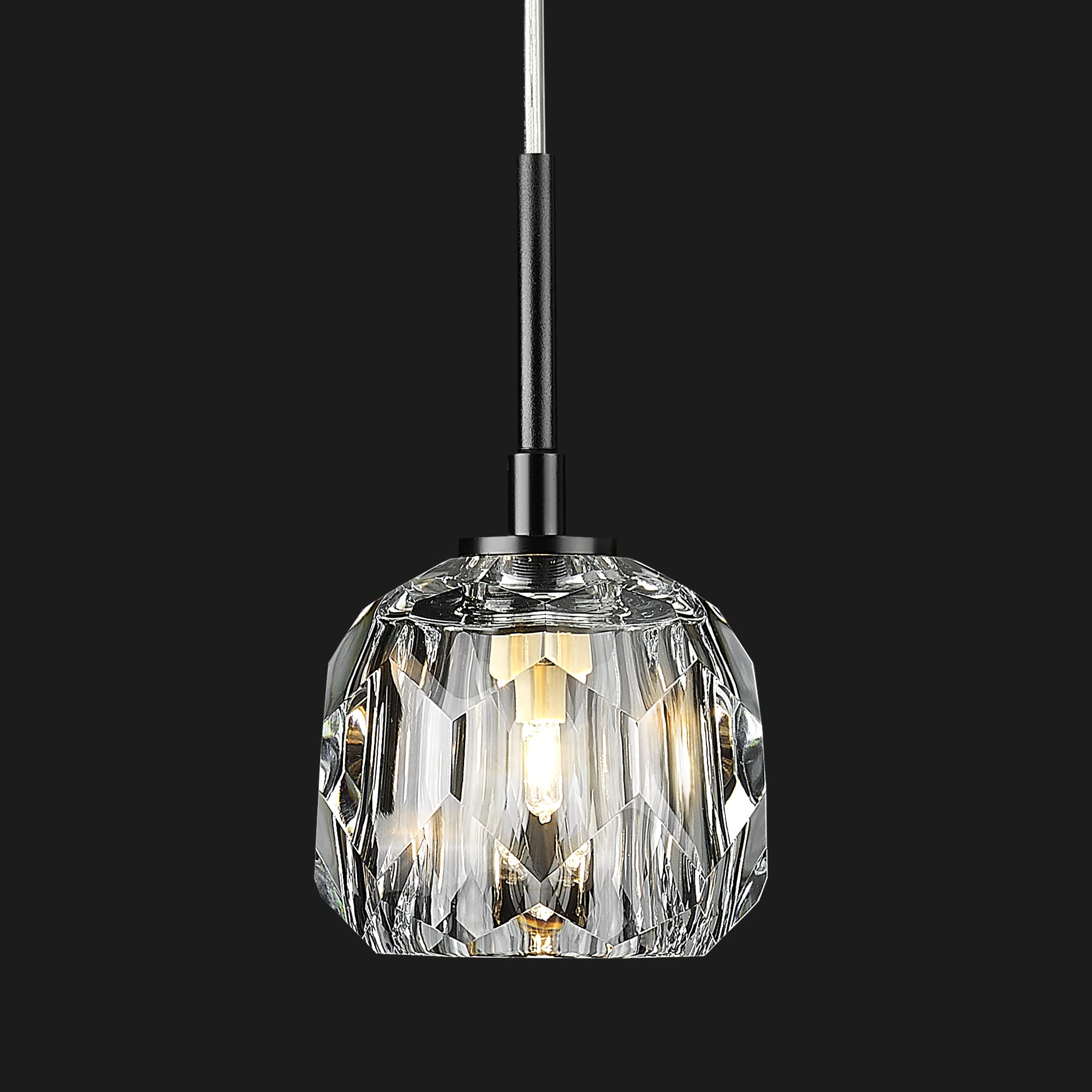 AUTELO Crystal Pendant Lights Kitchen Island, Mini Modern Pendant Light Fixtures in Matte Black Metal Finish, Kitchen Pendant Lighting Over Island for Dining Room, Bedroom, H3878 BK