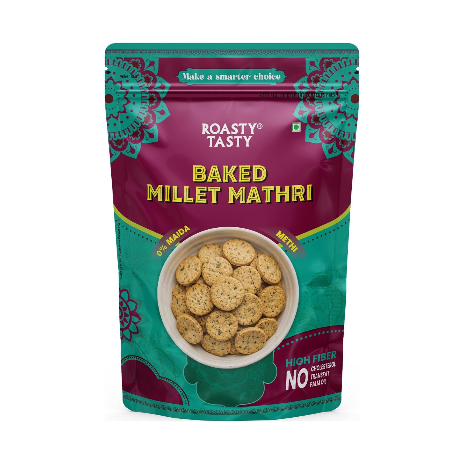 Roasty Tasty Millet Mathri Methi 180g | Baked Not Fried Mathri | Maida Free Healthy Namkeen | Palm Oil Free Indian Tea Time Snack | Rich in Fibre Snacks | Low Oil Millet Snack | Baked Mathari | Matri Healthy-image-15