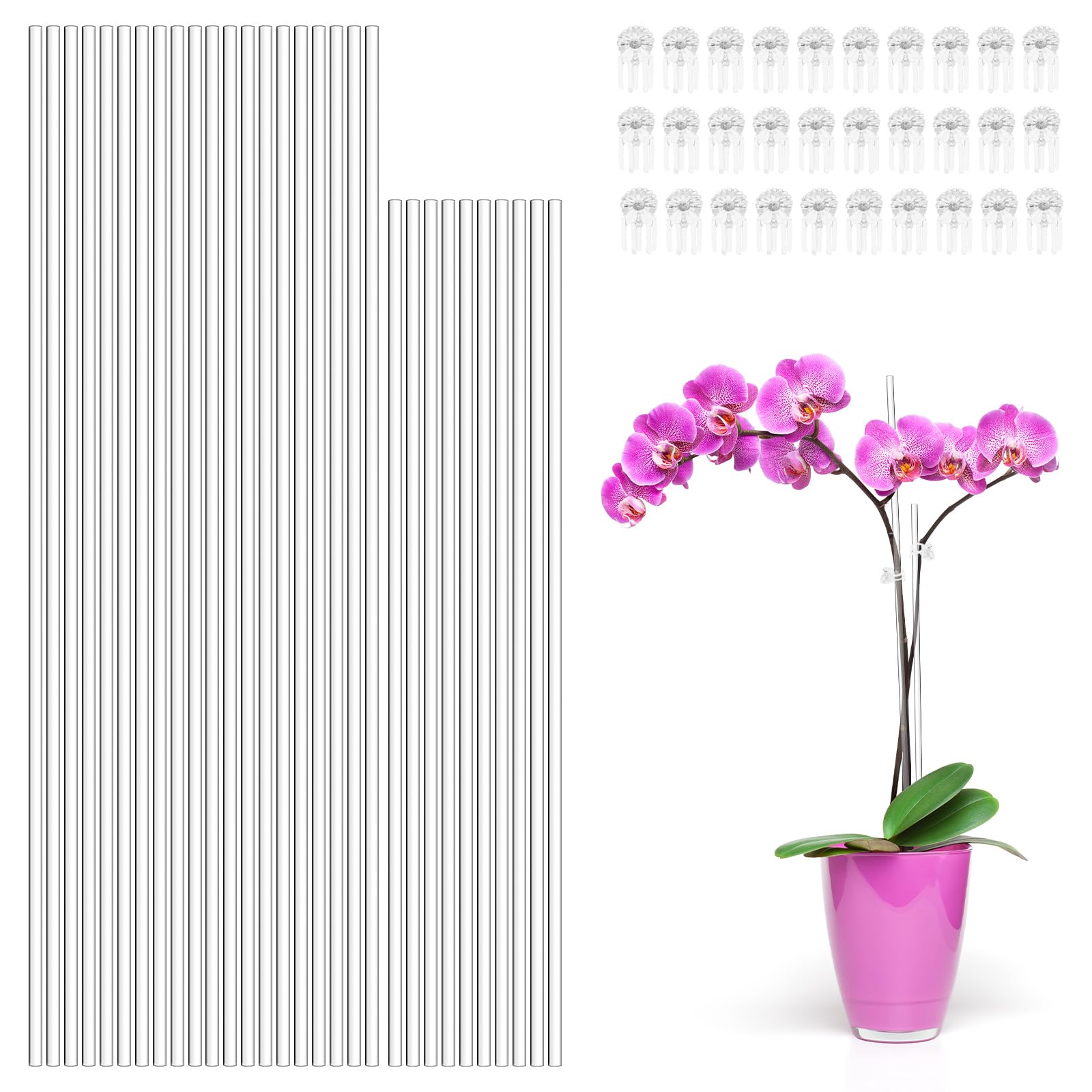 30Pcs Orchid Stakes with 30 Clips Plant Support Stakes Reusable Plant Stick 45cm and 40cm Orchid Sticks for Potted Flower Vegetables