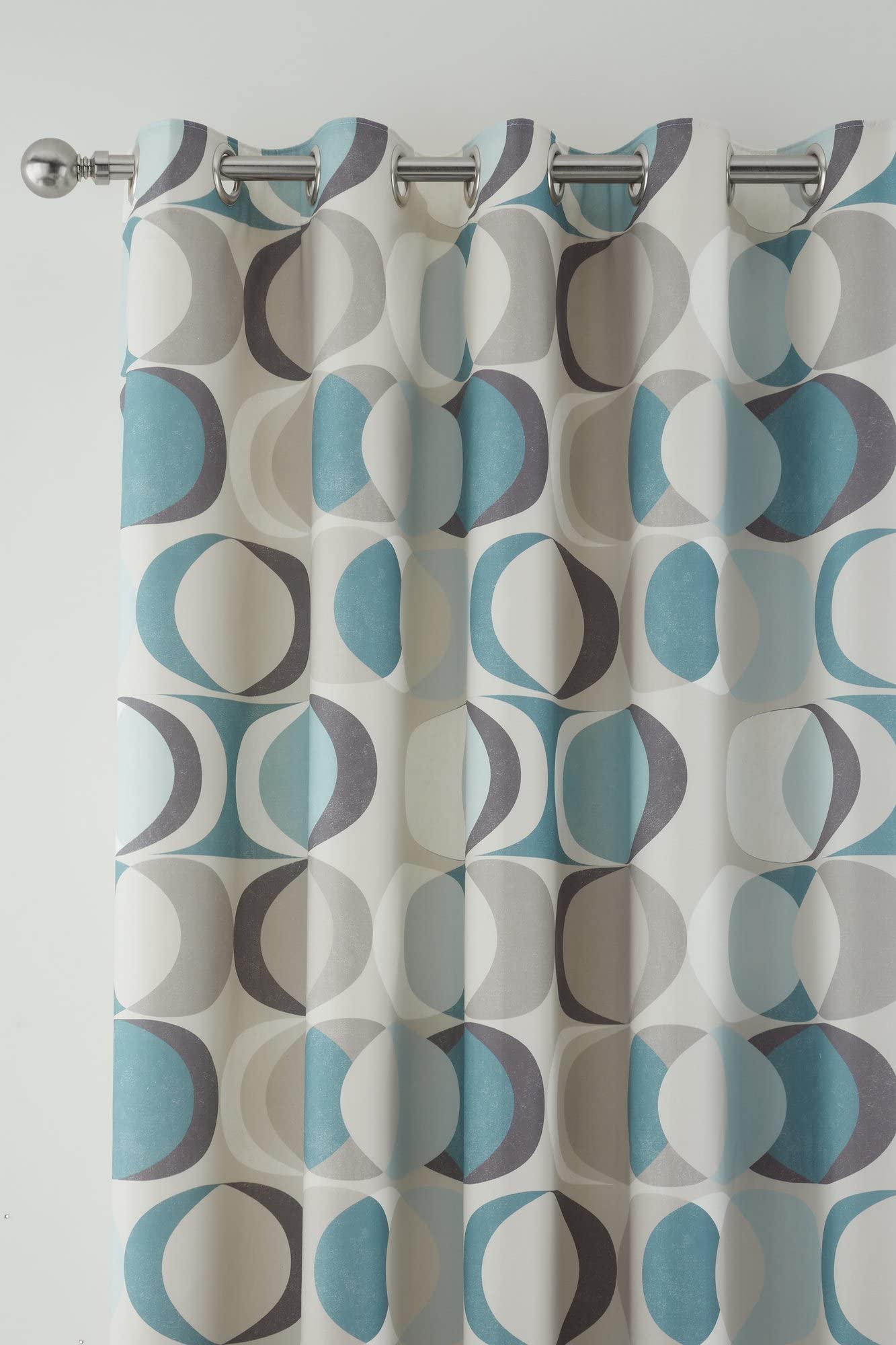 Fusion Duck Egg Geometric Eyelet Curtains, 90x72 (229x183cm), 100% Cotton, Pair of Lined Panels, Retro Crescent Circle Print - Image 3