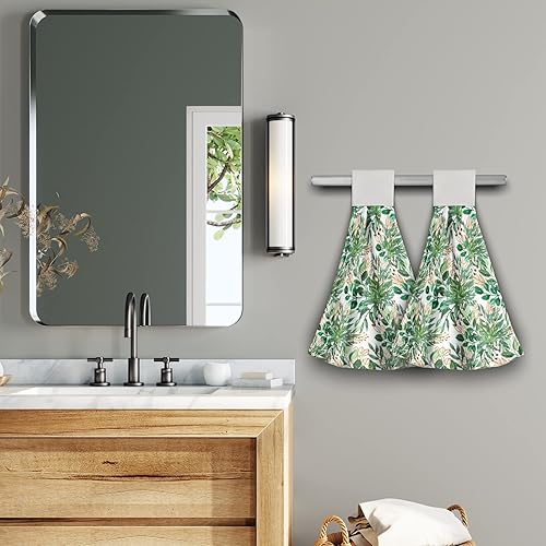 Miniatura 5 de Giwawa Toalla de cocina colgante de hojas verdes, toallas de mano de hojas marrones de 12 x 17 pulgadas, 2 toallas secas suaves, absorbentes,