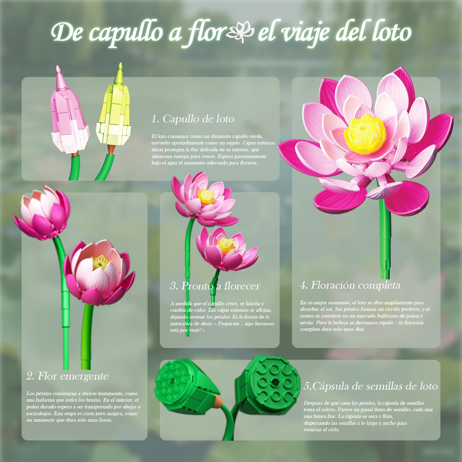 Set Botánical de Flores de Loto con Jarrón, Compatible con la Colección Botánical de Flores de Lego, Ramo de Flores Artificiales Rosas con Jarrón para Interiores y Exteriores, 710 Piezas