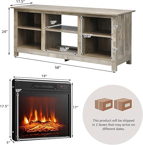 Miniatura 8 de Soporte de TV con chimenea eléctrica moderno soporte de TV de granja se adapta a TV de pantalla plana de hasta 65 pulgadas con gabinete de