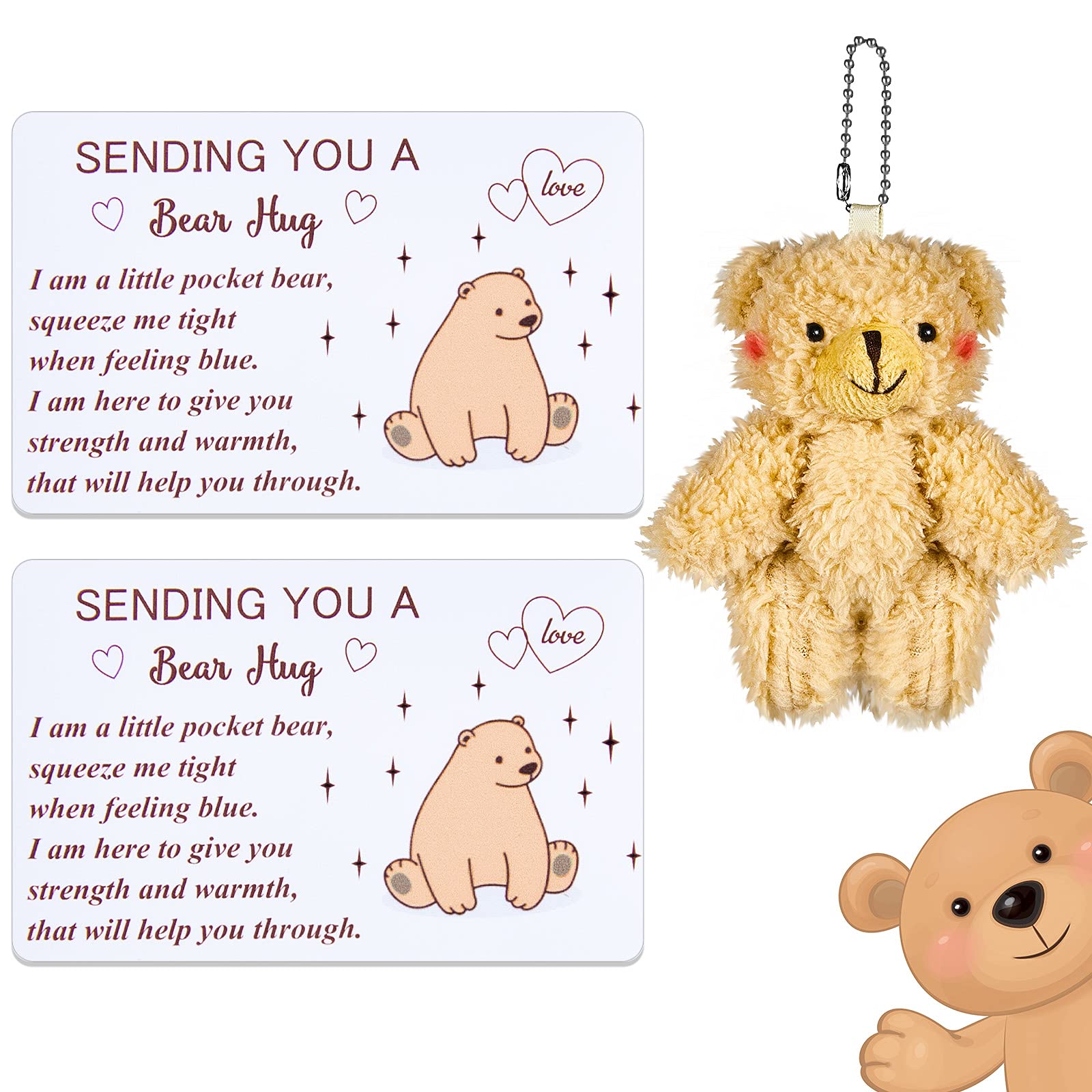 Little Pocket Bear Hug Token Bear Hug Cards Sending You a Hug Card and a Bear Toy for Keyring Ornaments Thinking of You Present for Lover Friends Family Couple