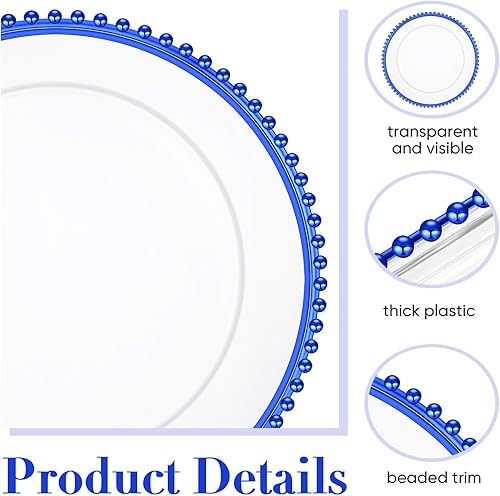 Miniatura 3 de Gerrii 50 platos de carga transparentes de 13 pulgadas redondos de plástico con borde de cuentas, platos decorativos para el hogar, boda, cocina,