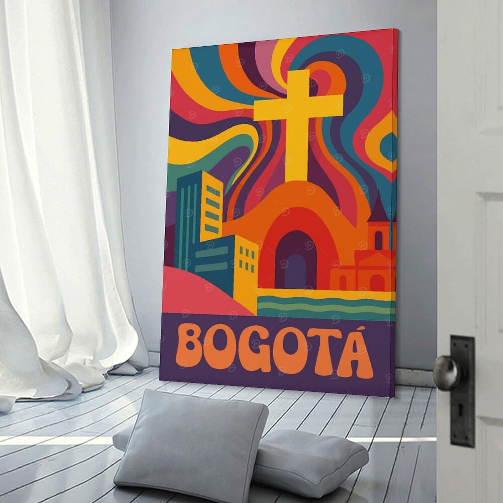 Junmoney Frame-Style-19-1 Bogota Retro Travel Canvas Wall Decor, 20X30inch(50X75cm), For Gallery Wall Decor And Room Displays, Wall Decor Suited To Curated Displays