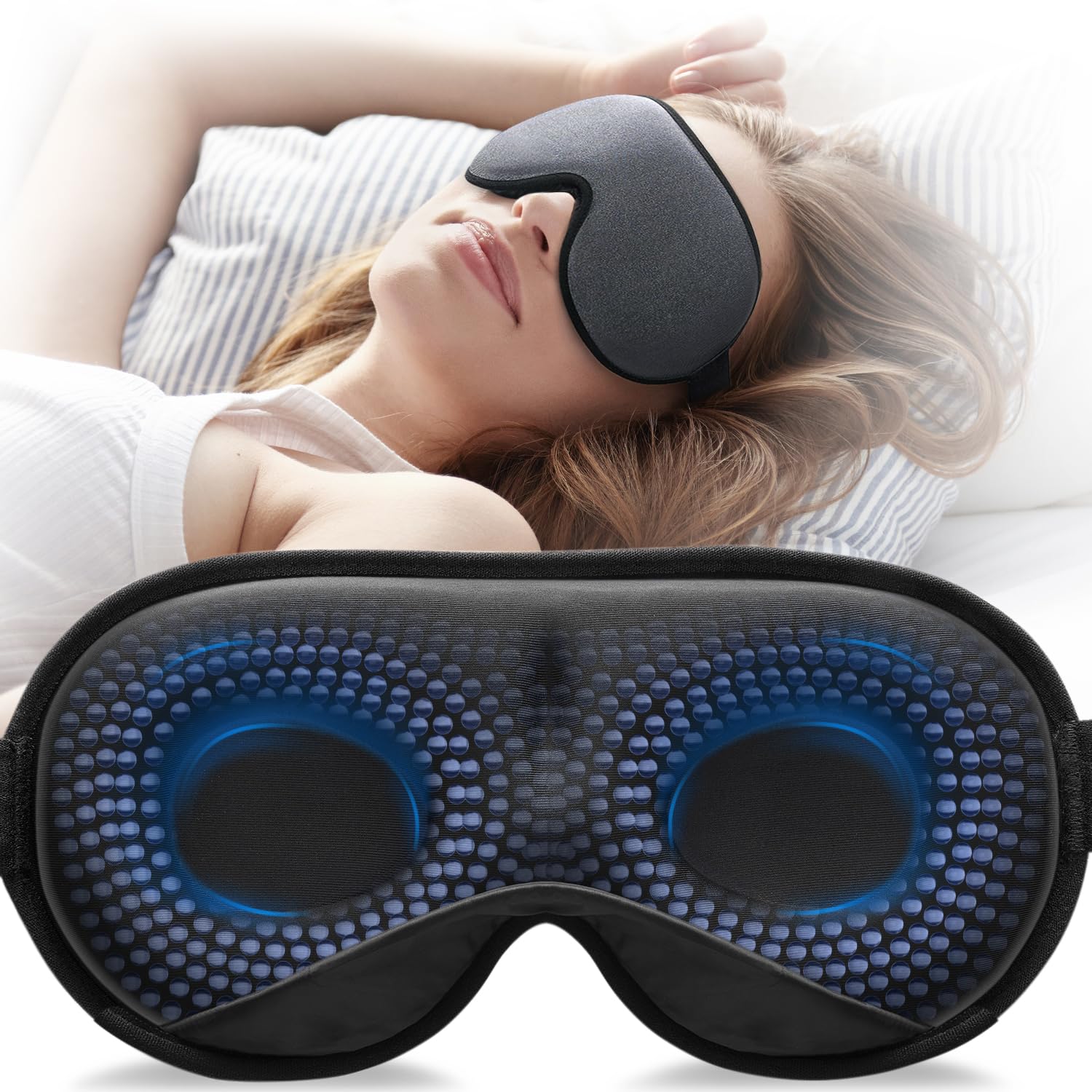 YFONG Weighted Sleep Mask for Women Men, 3D Light Blocking Eye Mask, Gray