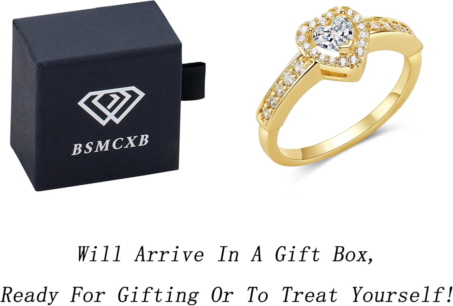 14k Gold Plated Cubic Zirconia Wedding Engagement Heart Rings Eternity Bridal Band Halo Promise Ring for Women - Image 5