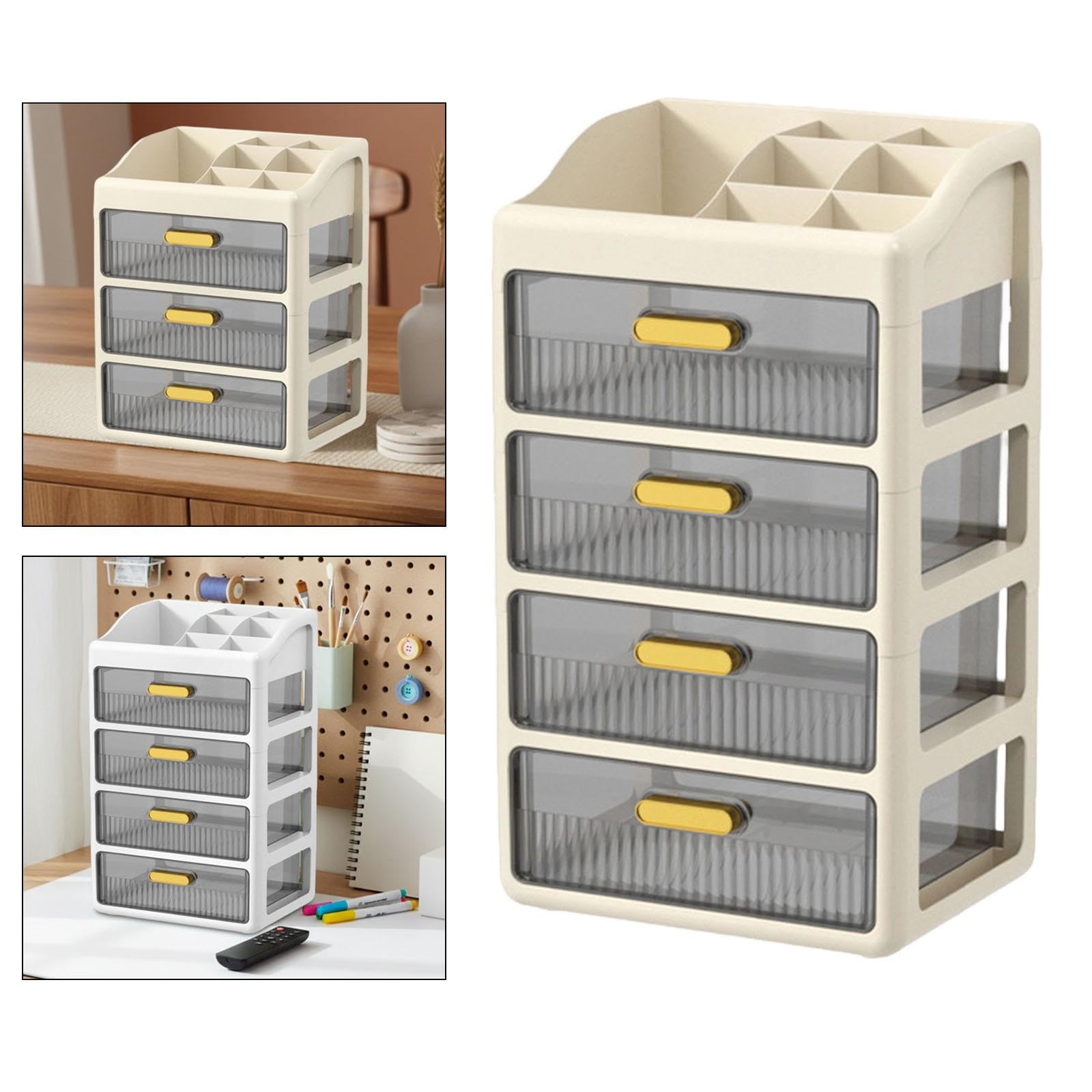 Desk Organizer Cassetti Mobili Porta Cancelleria Contenitore Makeup Compartimenti Grandi Organizer per Ufficio Scuola Casa Bagno, Crema Marrone a 4 Livelli