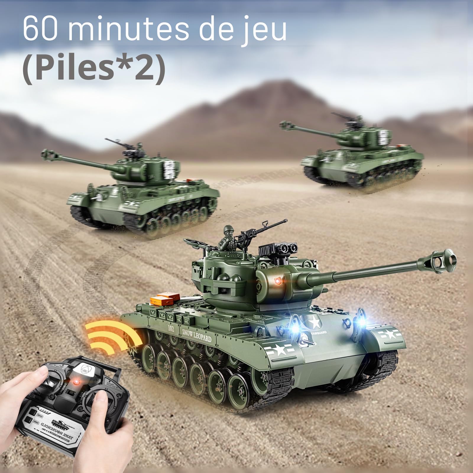 Supdex Tank Telecommande US M26, Char Télécommandé 1/18, Vert Armée Réservoir Télécommandé 2.4Ghz, Maquette Char Jouets avec Fumée, LumièRes, Réservoir Tir, Recul pour Enfants et Adultes