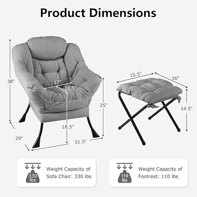 Sillón Lounge con Puf Plegable, Gris, Estilo Moderno miniatura 3