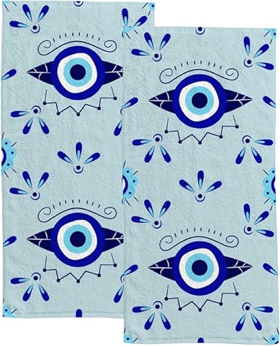 Miniatura 1 de Juego de 2 toallas de baño de mano para baño, juego de 2 toallas mágicas contra el mal de ojo, sol, azul, para la punta de los dedos, absorbente de