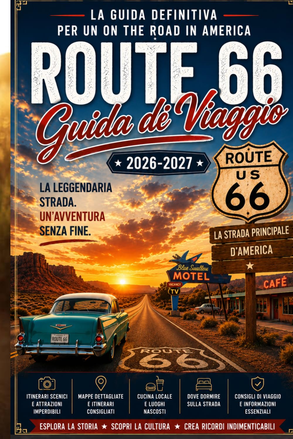GUIDA DI VIAGGIO DELLA ROUTE 66 (A COLORI): La tua guida essenziale al leggendario viaggio on the road americano scopri città storiche ristoranti ... tesori nascosti da Chicago Santa Monica
