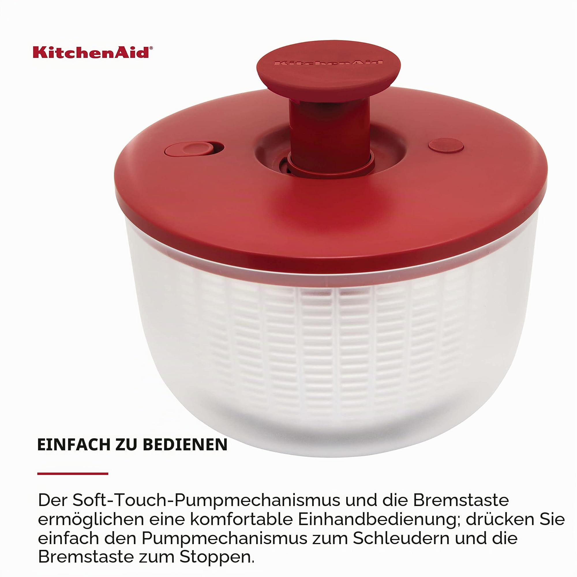 KitchenAid Universal-Salatschleuder mit abnehmbarer Schüssel, Sieb und Einhand-Pumpmechanismus, große Schüssel mit Nester und rutschfestem Boden, 7,43 Quart, Empire Red | Pumpmechanismus, große Schüssel, Kunststoff