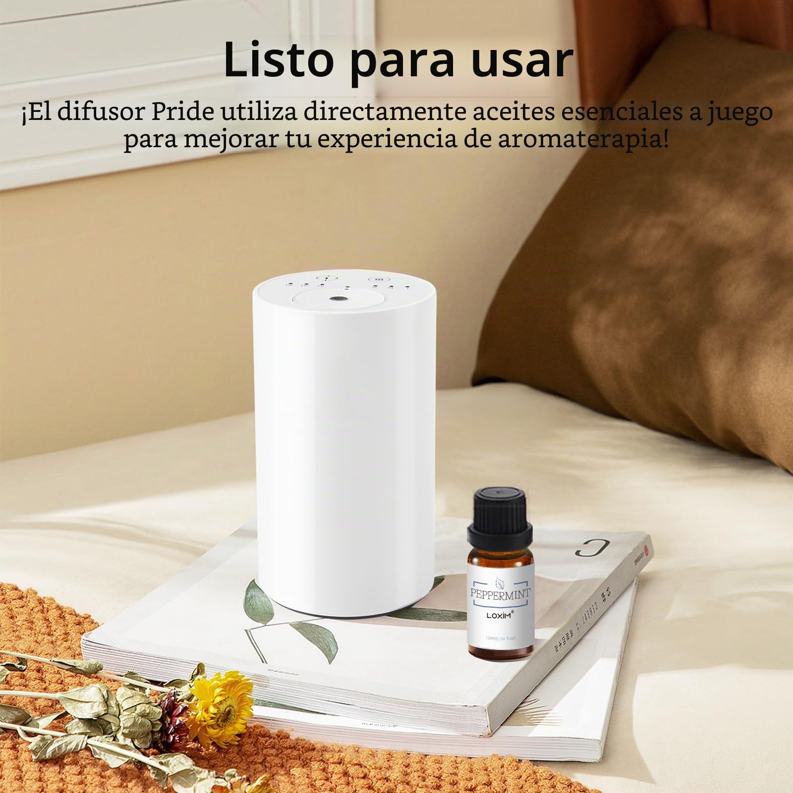 LOXIM Difusor de aroma inalámbrico con aceites esenciales de menta, niebla fría 3 niveles, 3 temporizadores 1/2/3H, para coche y oficina
