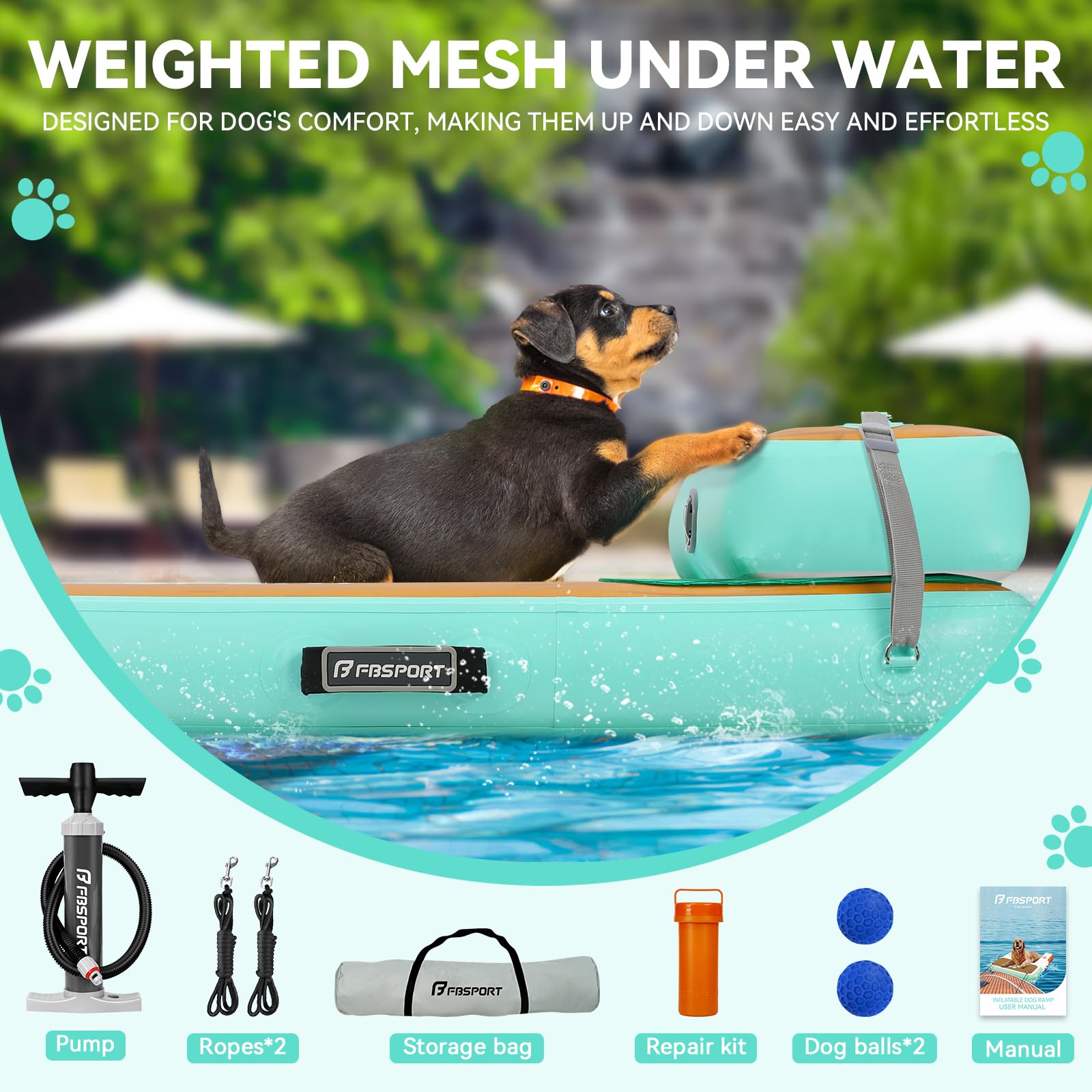 Rampe d'accès à l'eau Gonflable pour Chien, échelle Flottante pour Piscine, Bateau, lac, échelle Flottante antidérapante en EVA pour Chien jusqu'à 100 kg, Accès à l'eau Facile et sûr