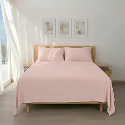 H HANSEL HOME Juego de Sábanas de Microfibra Cepillada, Sábana Bajera Ajustable Altura 30 cm, Encimera y Fundas de Almohada, para Cama 135cm, 4 Piezas 135x190/200cm - Rosa Claro