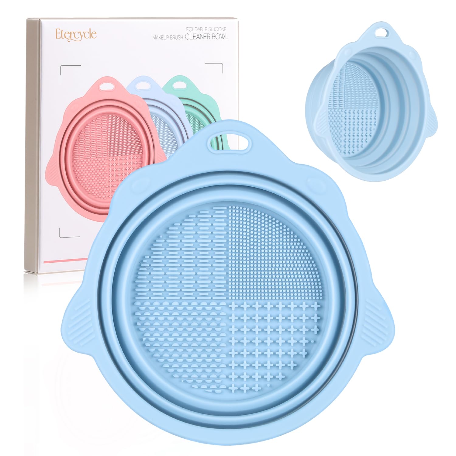 Foldable Silicone Makeup Brush Cleaner Bowl - Etercycle Portable Cleaning Tool for Brushes, Powder Puffs, and Sponges (Blue)Carbonfree Certified