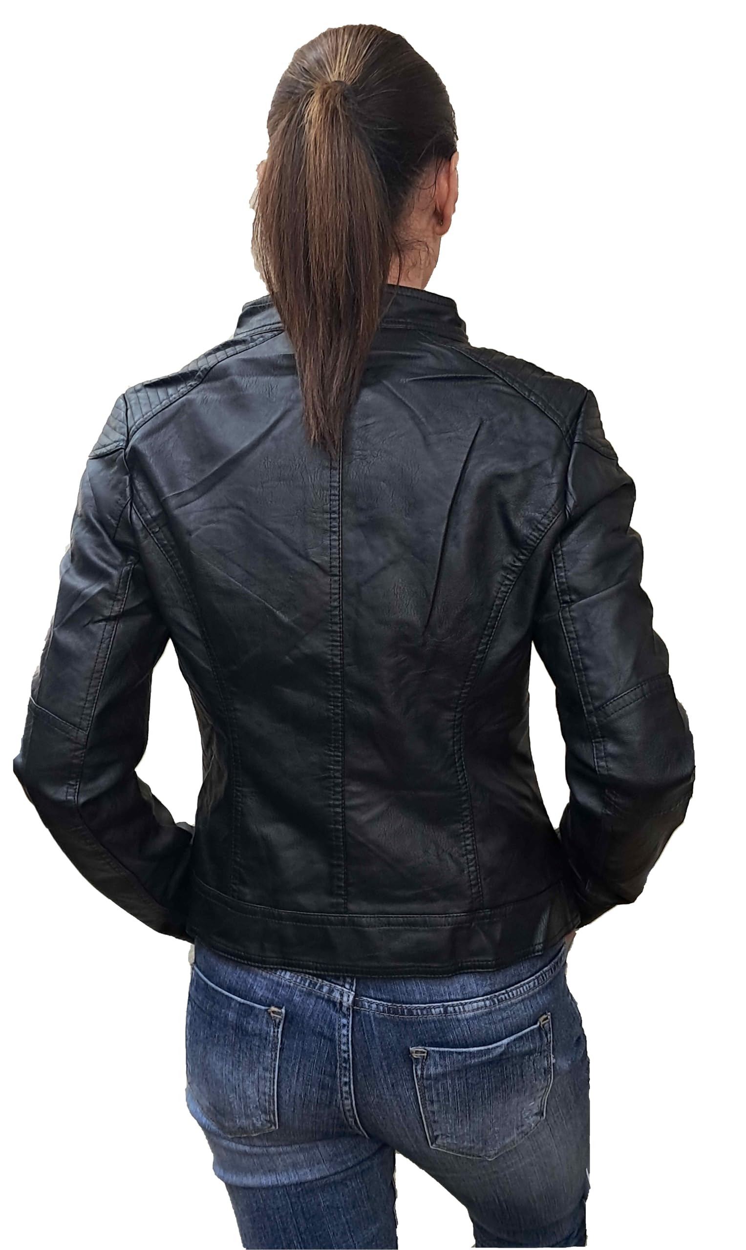 Fantasy Chiodo Giacca Giacchetto Giubbino Giubbotto Corto Slim Avvitato Aderente Finta Pelle Ecopelle Skin Donna Ragazza