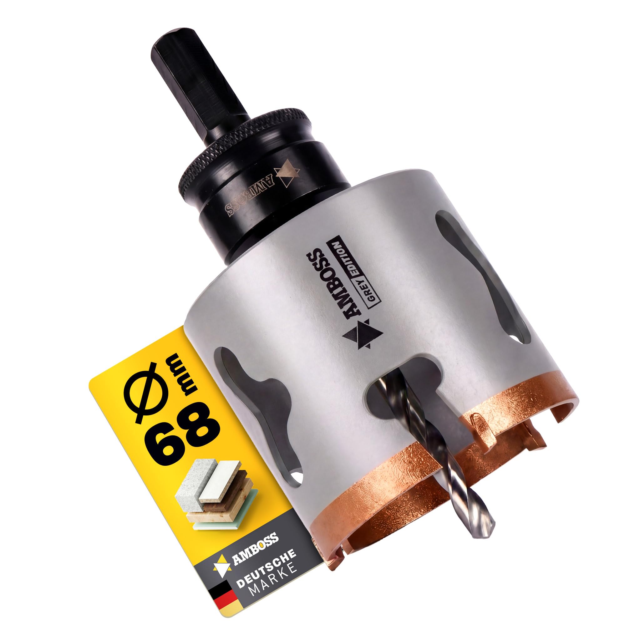 Amboss HM Lochsäge 68 mm | Für Spanplatten, Hartholz, Gipskarton etc. - Inkl. 6 Kant Standard Aufnahme
